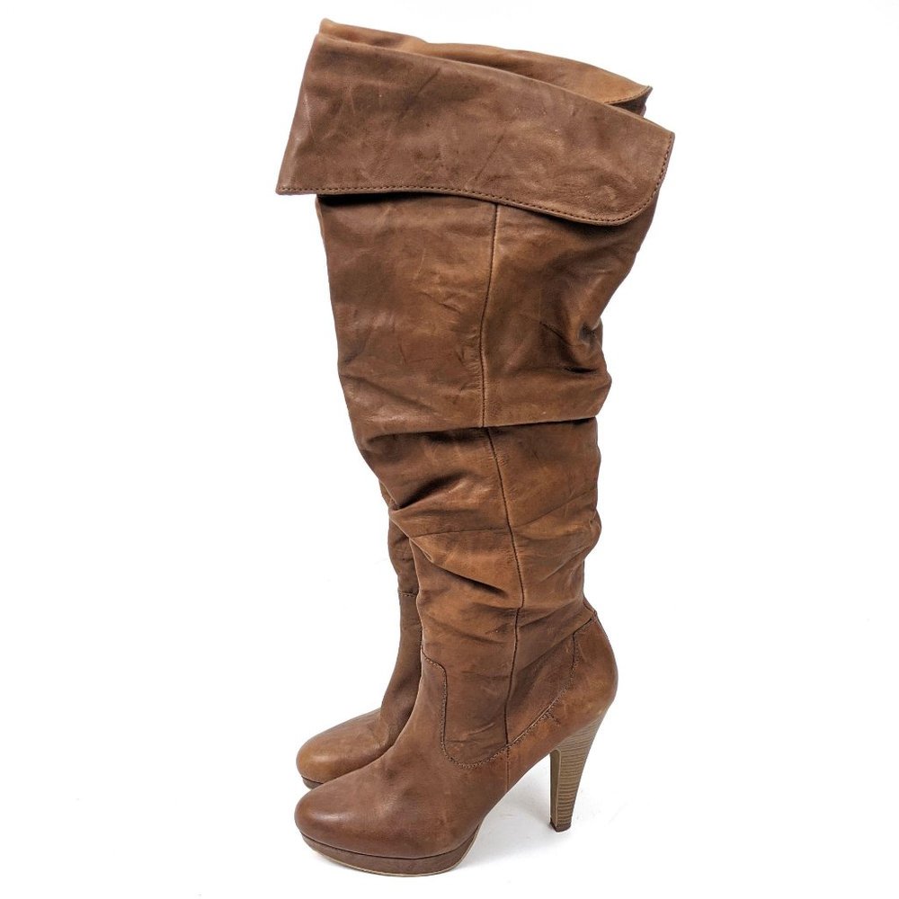 Jessica Simpson Tall Slouchy Leather Boots 10 Cogn
